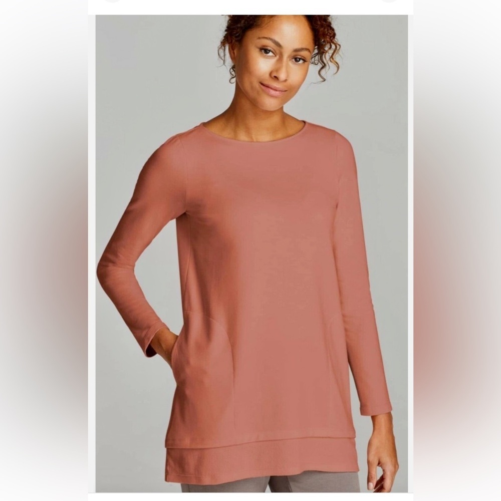 Pure Jill Harmony Rib-Trimmed Tunic ~ Red Clay Size XL
